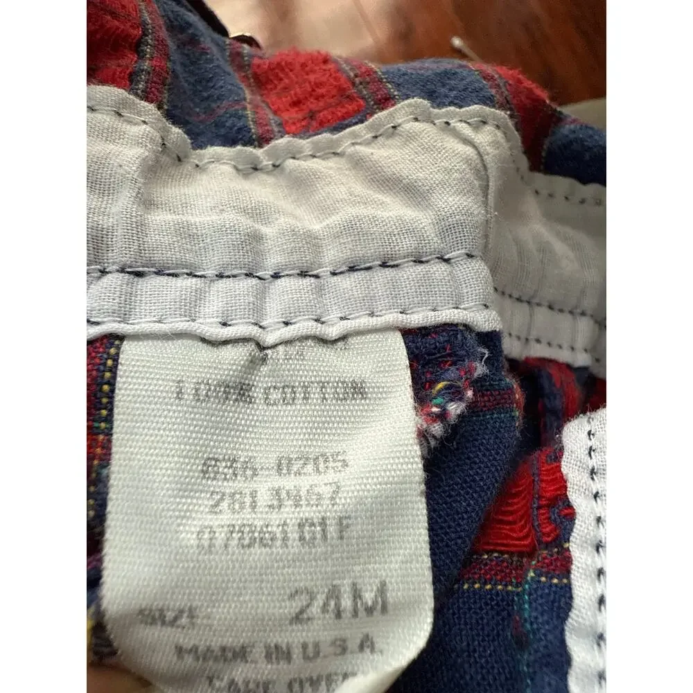 Vintage OshKosh B’Gosh Vestbak 90’s Navy Red Wagon Print Baby Boy’s Overalls 24M